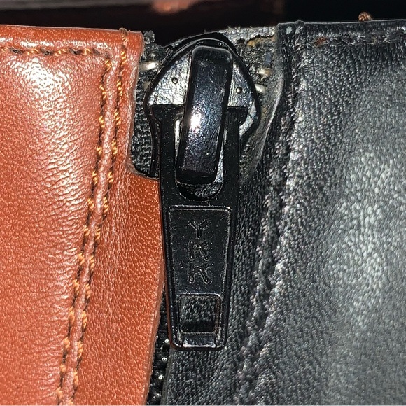 CELINE size 37.5 black/brown color block 2tone CALFSKIN platform wedge BOOTIES - Picture 5 of 16